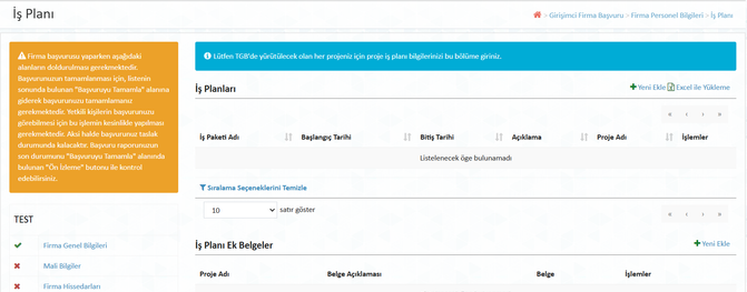 İş Planı Listesi
