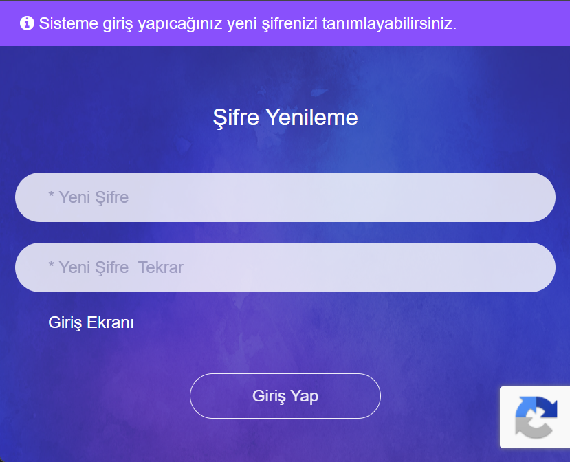 Şifre Yenileme Ekranı